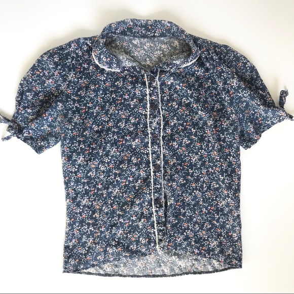 Vintage Floral Print Button Down Puffy Sleeve Top Coastal Cowboy Grandma Small - Picture 2 of 4